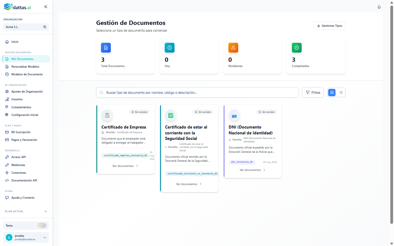 Document management by type in Dattas