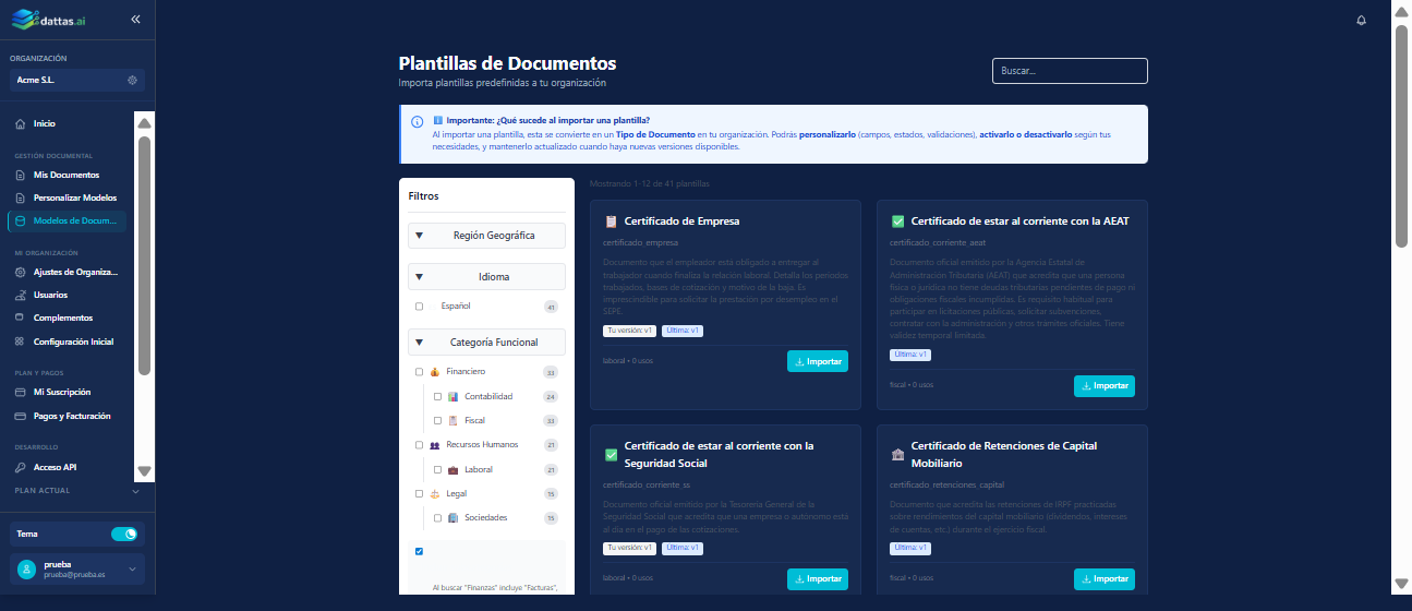Dattas document template catalogue