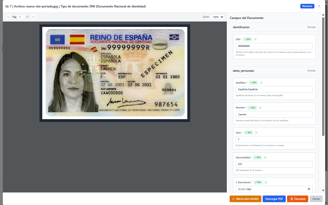 Validating the fields extracted from an ID card in Dattas
